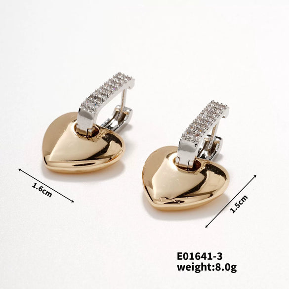 Women's Light Luxury Copper Earrings With Heart And Geometric Patterns And Electroplating Treatment
