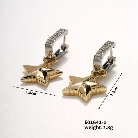 Women's Light Luxury Copper Earrings With Heart And Geometric Patterns And Electroplating Treatment