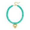 Women's Light Luxury Copper Electroplated Colorful Beaded Heart Pendant Necklace With Geometric Clavicle Chain