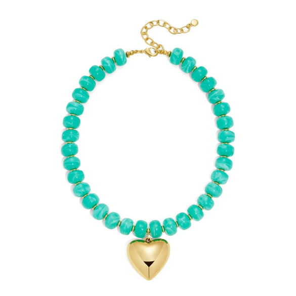 Women's Light Luxury Copper Electroplated Colorful Beaded Heart Pendant Necklace With Geometric Clavicle Chain