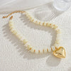 Women's Light Luxury Copper Electroplated Colorful Beaded Heart Pendant Necklace With Geometric Clavicle Chain