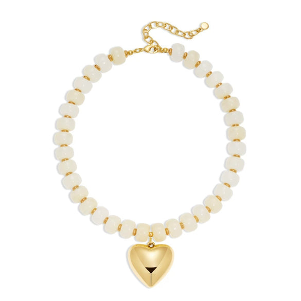 Women's Light Luxury Copper Electroplated Colorful Beaded Heart Pendant Necklace With Geometric Clavicle Chain