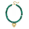 Women's Light Luxury Copper Electroplated Colorful Beaded Heart Pendant Necklace With Geometric Clavicle Chain