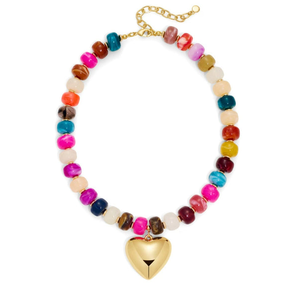 Women's Light Luxury Copper Electroplated Colorful Beaded Heart Pendant Necklace With Geometric Clavicle Chain