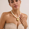 Women's Light Luxury Copper Electroplated Colorful Beaded Heart Pendant Necklace With Geometric Clavicle Chain