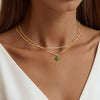 Women's Light Luxury Copper Four Leaf Clover Birthstone Necklace Geometric Leaf Pendant Clavicle Chain With Electroplated Finish