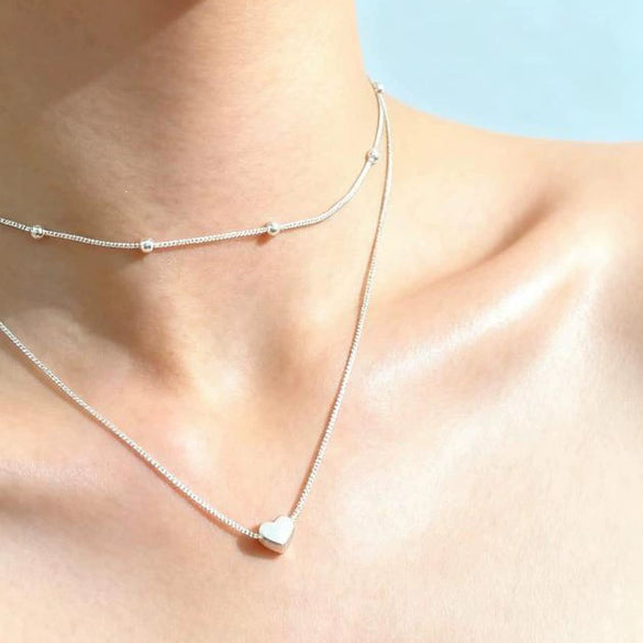 Women's Light Luxury Copper Heart Geometric Seed Bead Necklace With Electroplated Finish And Regular Chain