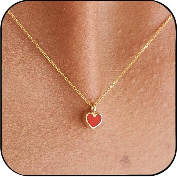 Women's Light Luxury Copper Heart Shaped Pendant Necklace Simple Electroplated Choker With Regular Chain Fashion Jewelry Gift