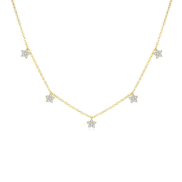 Women's Light Luxury Copper Inlaid Zircon Flower Necklace Geometric Pendant Clavicle Chain With Electroplated Finish