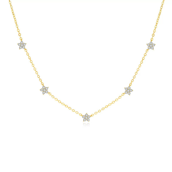 Women's Light Luxury Copper Inlaid Zircon Flower Necklace Geometric Pendant Clavicle Chain With Electroplated Finish