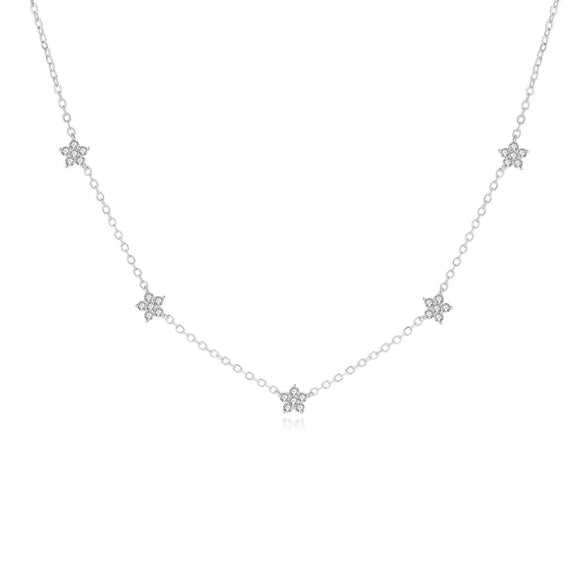 Women's Light Luxury Copper Inlaid Zircon Flower Necklace Geometric Pendant Clavicle Chain With Electroplated Finish