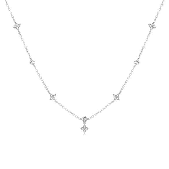 Women's Light Luxury Copper Inlaid Zircon Flower Necklace Geometric Pendant Clavicle Chain With Electroplated Finish