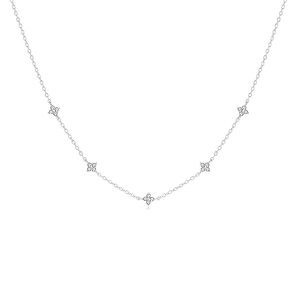 Women's Light Luxury Copper Inlaid Zircon Flower Necklace Geometric Pendant Clavicle Chain With Electroplated Finish