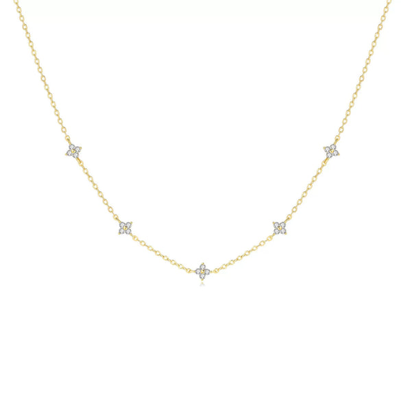 Women's Light Luxury Copper Inlaid Zircon Flower Necklace Geometric Pendant Clavicle Chain With Electroplated Finish