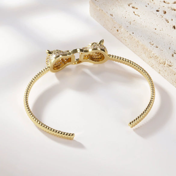 Women's Light Luxury Copper Leopard Bracelet With White Zircon Geometric Design Electroplated Gold Tone Bangle