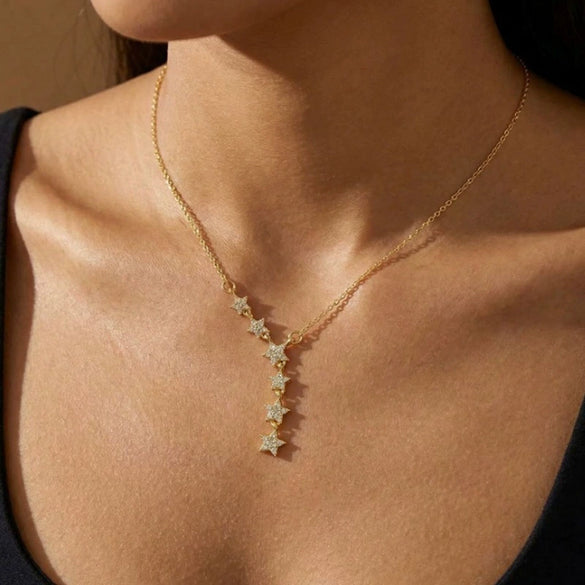 Women's Light Luxury Copper Star Pendant Necklace With Gold Electroplated Finish Elegant Fashion Jewelry Gift