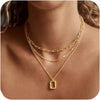 Women's Light Luxury Copper Three Layer Choker Necklace With Snake Bone And Paperclip Chain Geometric Design Electroplated Elegant Jewelry