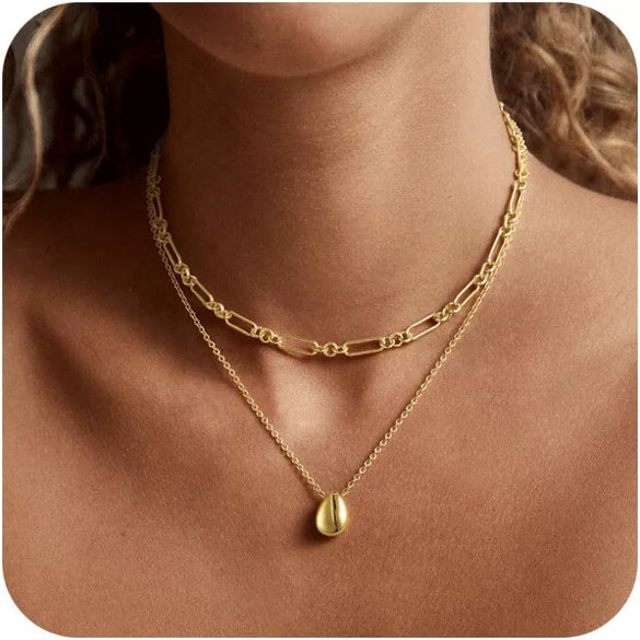 Women's Light Luxury Copper Three Layer Choker Necklace With Snake Bone And Paperclip Chain Geometric Design Electroplated Elegant Jewelry