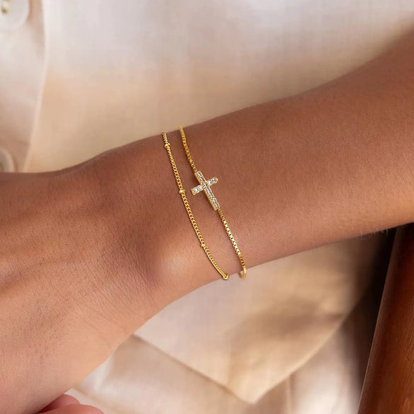 Women's Light Luxury Double Layer Cross Bracelet Simple Geometric Copper Electroplated Fashion Jewelry