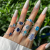 Women's Light Luxury Elegant Blue Ice Flower Cut 8A Zircon S925 Sterling Silver Ring With Geometric Pattern And Electroplating Treatment
