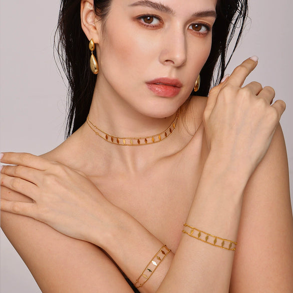 Women's Light Luxury Elegant 316L Stainless Steel Doublelayer Necklace Bracelet With Shattered Sequin And Electroplating
