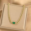 Women's Light Luxury Emerald Metal Necklace In Retro Court Style With Geometric Pattern And Electroplating On Conventional Chain