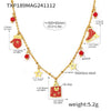 Women's Light Luxury Enamel Pendant Necklace And Bracelet Set Stainless Steel Gold Plated Christmasinspired Jewelry