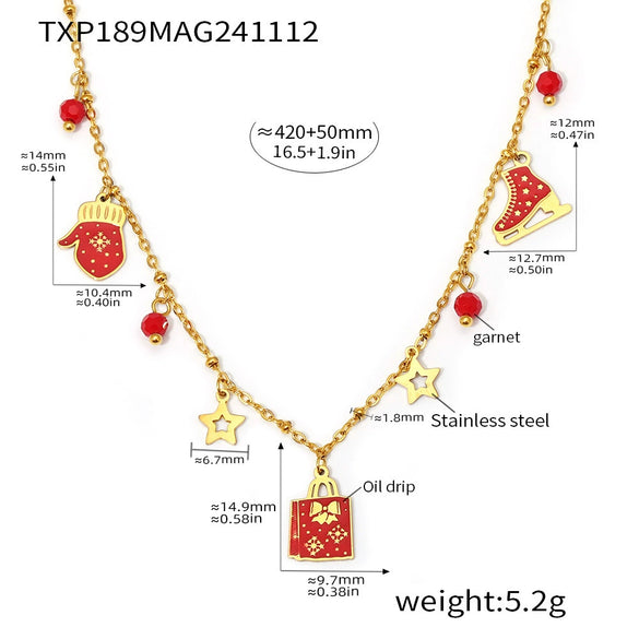 Women's Light Luxury Enamel Pendant Necklace And Bracelet Set Stainless Steel Gold Plated Christmasinspired Jewelry