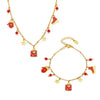 Women's Light Luxury Enamel Pendant Necklace And Bracelet Set Stainless Steel Gold Plated Christmasinspired Jewelry