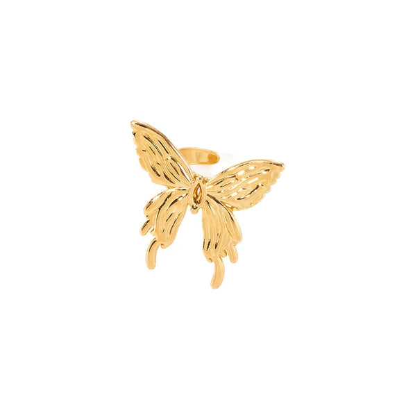 Women's Light Luxury Fashionable Versatile Butterfly Titanium Steel Ring With Bow Shape And Electroplating Design