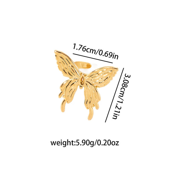 Women's Light Luxury Fashionable Versatile Butterfly Titanium Steel Ring With Bow Shape And Electroplating Design