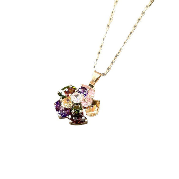 Women's Light Luxury Geometric Artificial Zircon Flower Necklace With Ochain