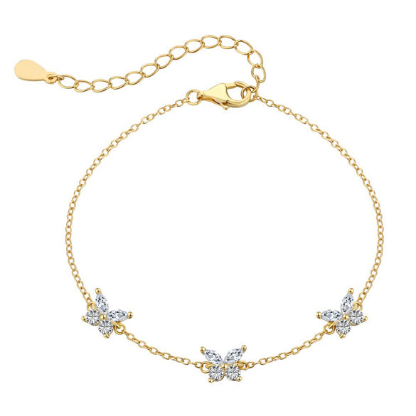 Women's Light Luxury Geometric Butterfly Shape S925 Sterling Silver Zircon Inlaid Electroplated Bracelet Jewelry