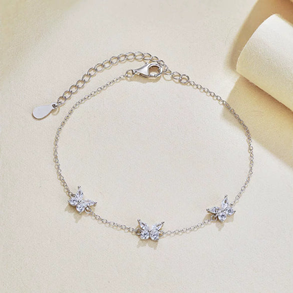 Women's Light Luxury Geometric Butterfly Shape S925 Sterling Silver Zircon Inlaid Electroplated Bracelet Jewelry