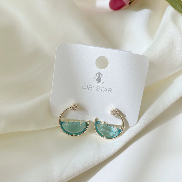 Women's Light Luxury Geometric Crescent Half Moon Earrings In Environmental Protection Copper With Colorful Zircon