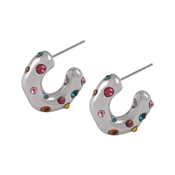 Women's Light Luxury Geometric Cshaped Imitation Pearl Titanium Steel Electroplated Earrings