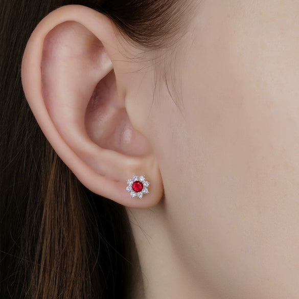 Women's Light Luxury Geometric Flower Cultivation S925 Silver Earrings Set With Diamonds