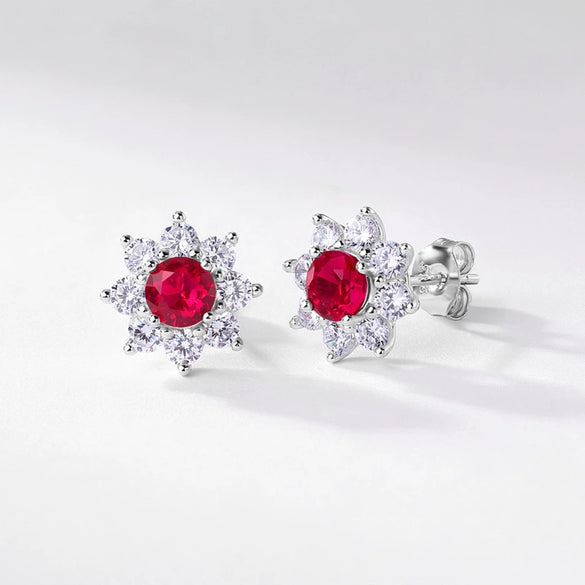 Women's Light Luxury Geometric Flower Cultivation S925 Silver Earrings Set With Diamonds