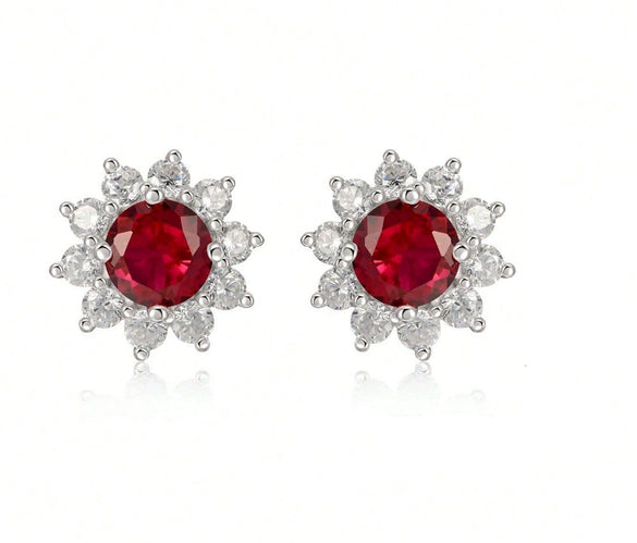 Women's Light Luxury Geometric Flower Cultivation S925 Silver Earrings Set With Diamonds