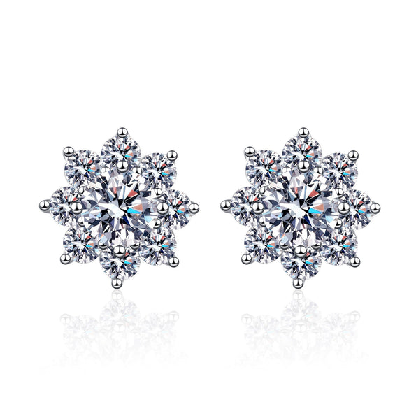 Women's Light Luxury Geometric Flower Cultivation S925 Silver Earrings Set With Diamonds