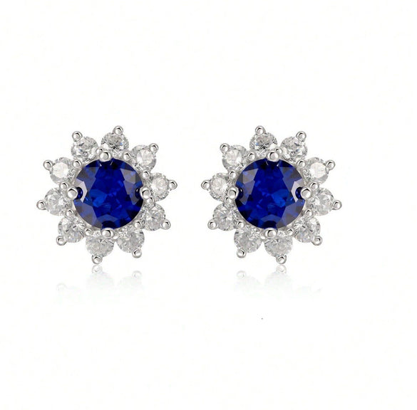 Women's Light Luxury Geometric Flower Cultivation S925 Silver Earrings Set With Diamonds