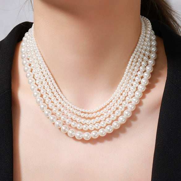 Women's Light Luxury Geometric Handmade Imitation Pearl Clavicle Chain Necklace