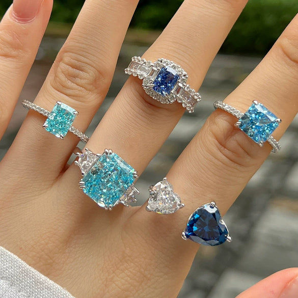 Women's Light Luxury Geometric S925 Sterling Silver Ring Inlaid With High Carbon Diamond And Electroplated