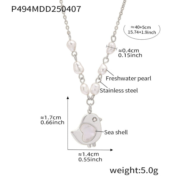 Women's Light Luxury Geometric Stainless Steel Shell Freshwater Cultured Pearl Necklace With Titanium Steel Pendant And Electroplating
