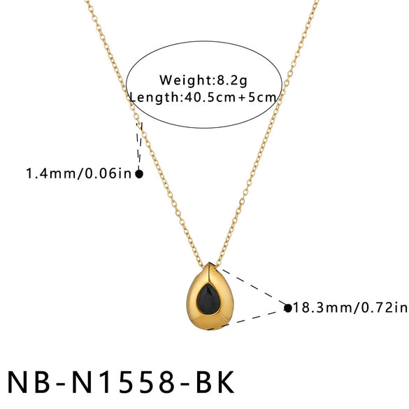 Women's Light Luxury Geometric Teardrop Stainless Steel Necklace With Zircon Inlay And 18K Gold Electroplated Minimalist Design