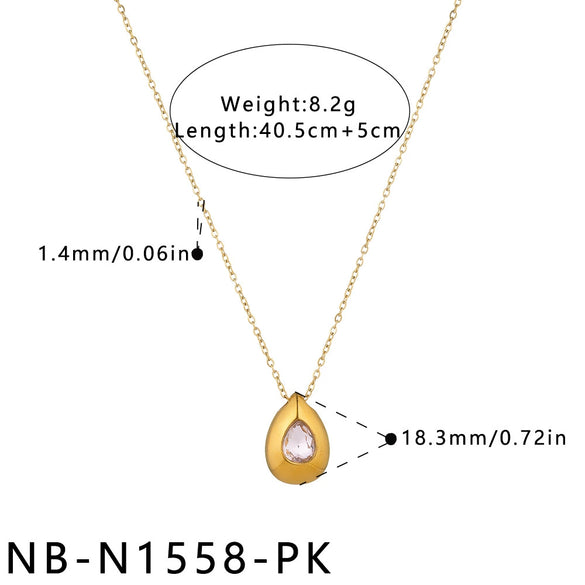Women's Light Luxury Geometric Teardrop Stainless Steel Necklace With Zircon Inlay And 18K Gold Electroplated Minimalist Design