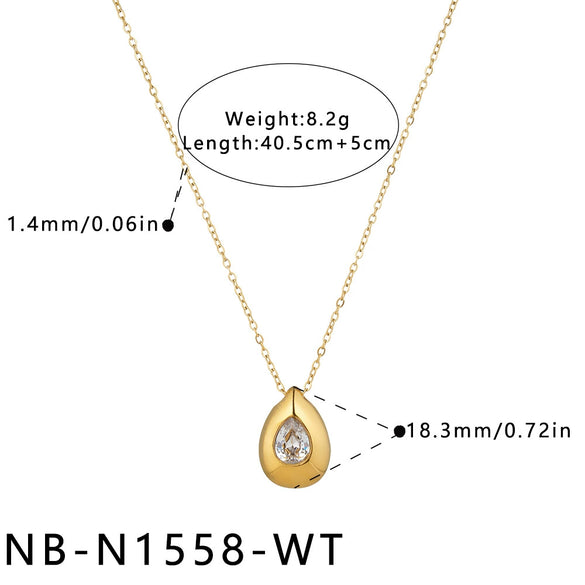 Women's Light Luxury Geometric Teardrop Stainless Steel Necklace With Zircon Inlay And 18K Gold Electroplated Minimalist Design