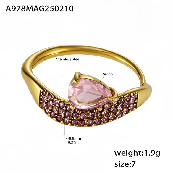 Women's Light Luxury Geometric 316L Stainless Steel 18K Gold Plated Water Drop Ring