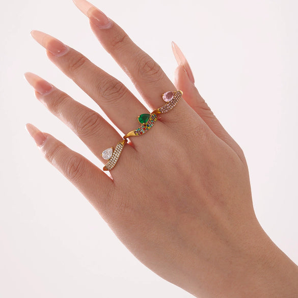 Women's Light Luxury Geometric 316L Stainless Steel 18K Gold Plated Water Drop Ring