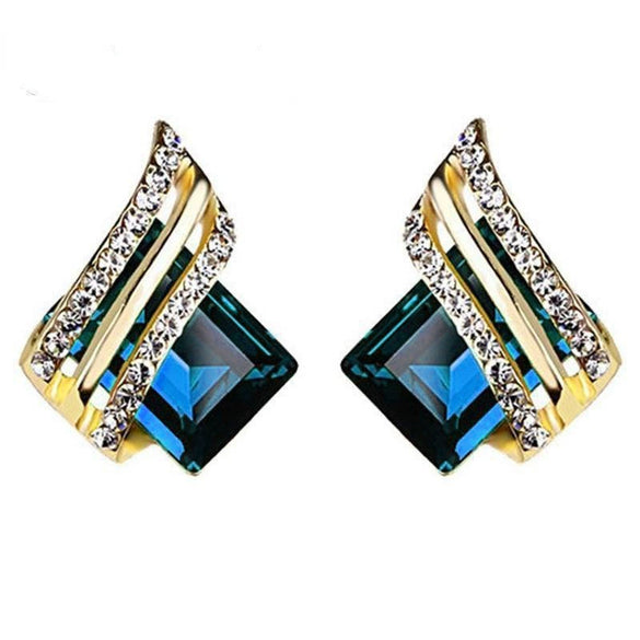 Women's Light Luxury Geometric Zinc Alloy Crystal Earrings With Wings And Quadrilateral Design